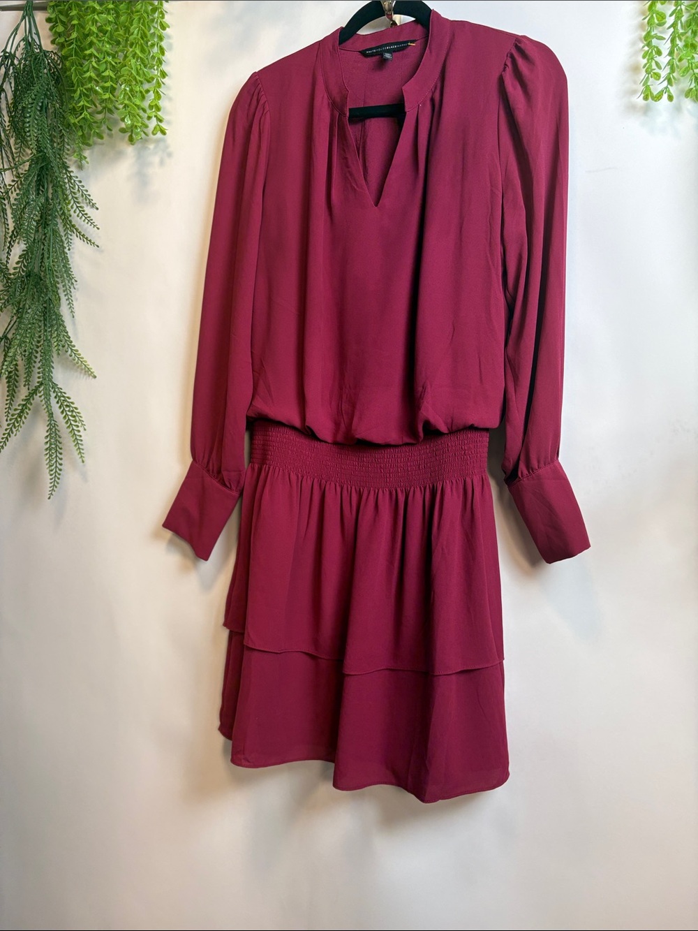 White House Black Market Long-Sleeve Tiered Dress ā Berry